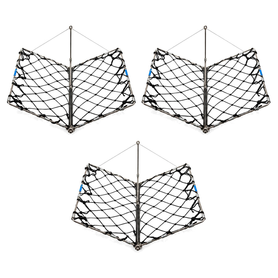 AirFly Castable Folding Crab Trap for Fishing Rod, Dungeness and Blue Crab - 3 Folding Traps with Built-in Bait Clips, F