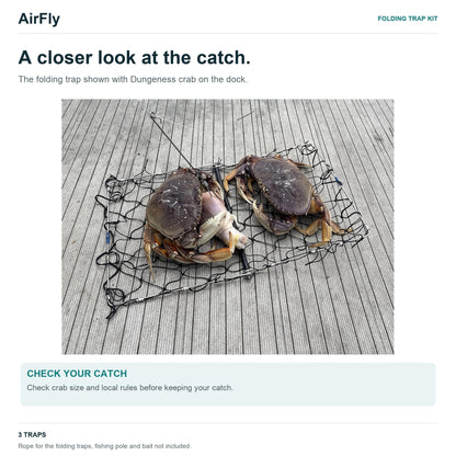 AirFly Castable Folding Crab Trap for Fishing Rod, Dungeness and Blue Crab - 3 Folding Traps with Built-in Bait Clips, F
