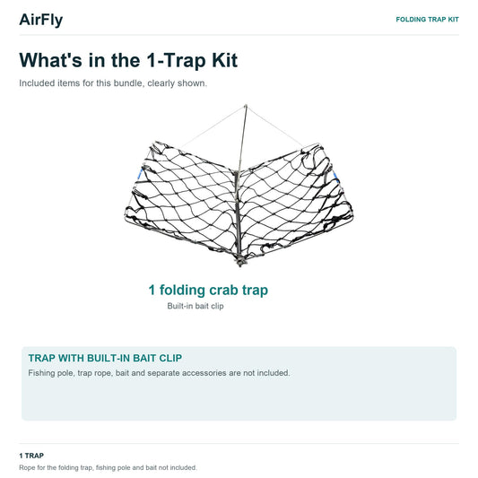 AirFly Castable Folding Crab Trap for Fishing Rod, Dungeness and Blue Crab - 1 Folding Trap, Stainless Steel Frame, Buil