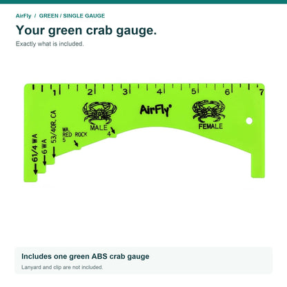 AirFly Green Crab Gauge, 5 Openings, Dungeness, Rock & Blue Crab - 4, 5, 5¾, 6 & 6¼ in Sizes, Lightweight ABS, Molded Ma