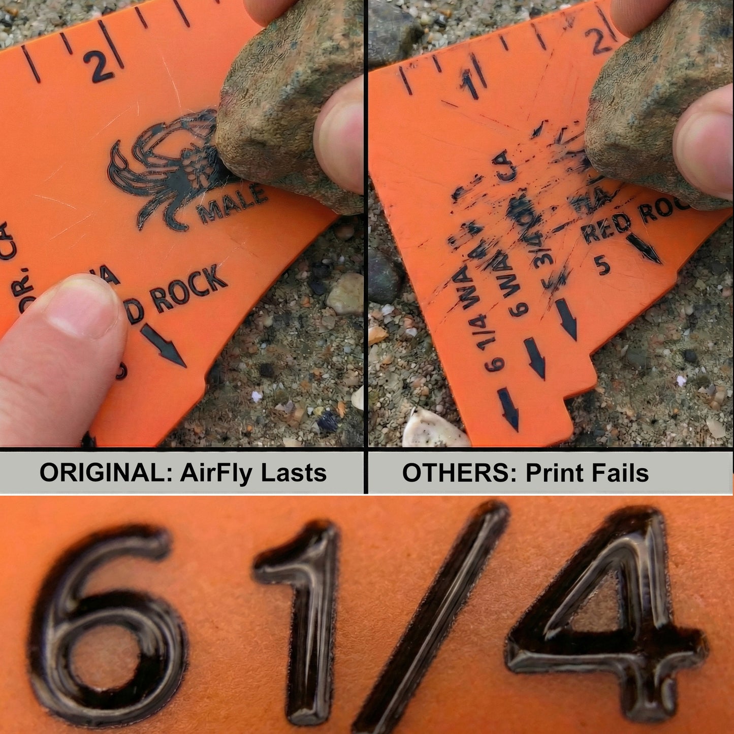 AirFly Dungeness Crab Gauge - Measure for California, Washington & Oregon - Orange