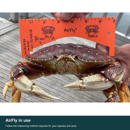 AirFly 2 Pack Crab Gauge, 1 Orange + 1 Green, 5 Openings, Dungeness, Rock & Blue Crab - 4, 5, 5¾, 6 & 6¼ in Sizes, Molde