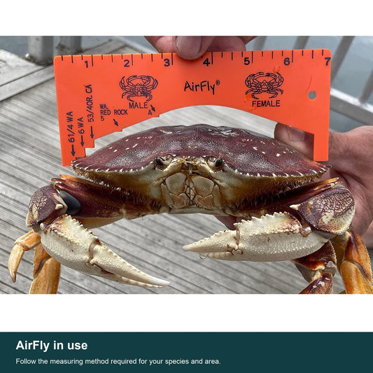 AirFly 2 Pack Crab Gauge, 1 Orange + 1 Green, 5 Openings, Dungeness, Rock & Blue Crab - 4, 5, 5¾, 6 & 6¼ in Sizes, Molde