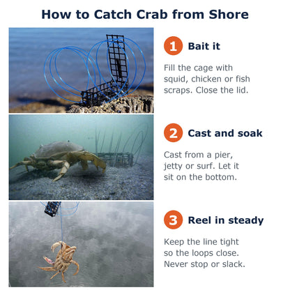 AirFly Heavy Surf Crab Snare 3-Pack - 6-Loop Weighted Castable Crab Traps with Spare Loops, Dungeness & Blue Crab