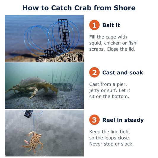AirFly Heavy Surf Crab Snare 3-Pack - 6-Loop Weighted Castable Crab Traps with Spare Loops, Dungeness & Blue Crab