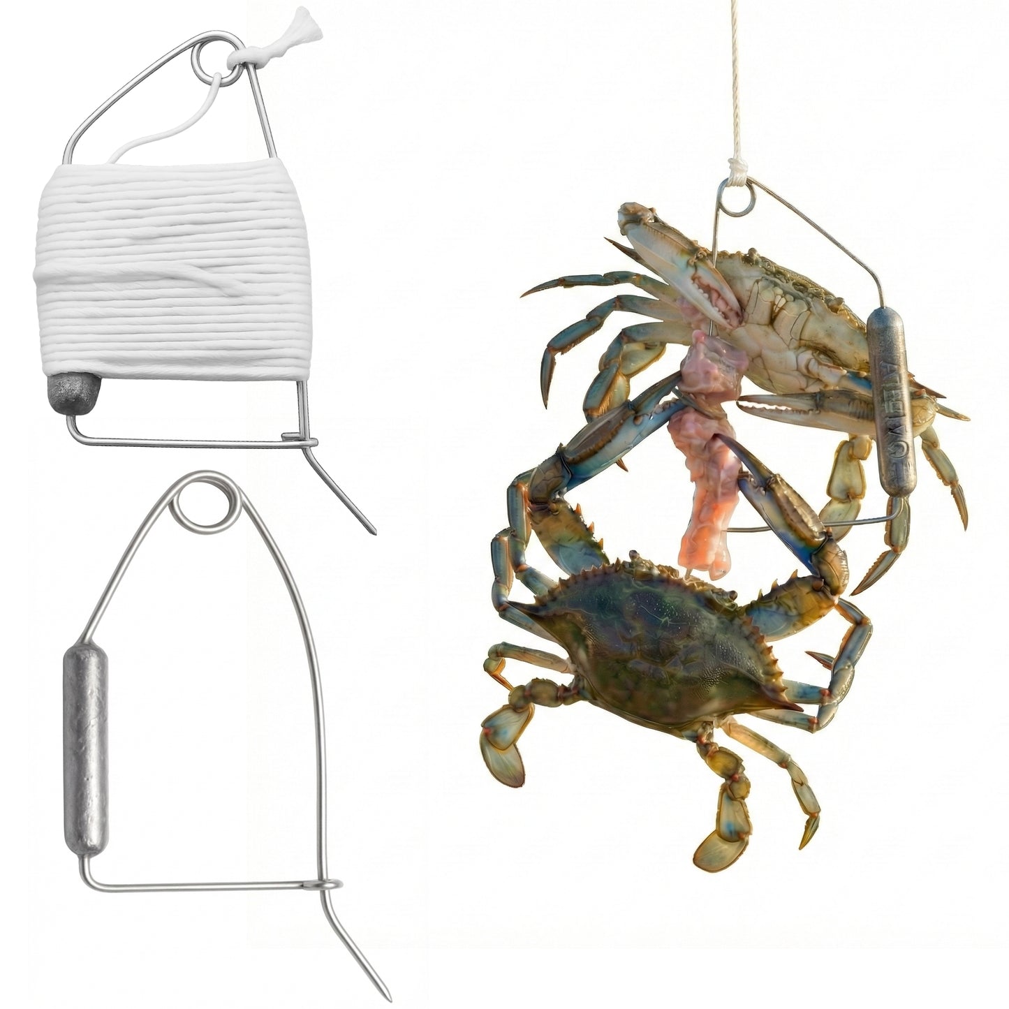 AirFly Crab Throw Line Kit, 3-Pack – 30 ft Heavy-Duty Cotton Hand Lines with Lead Sinkers – Perfect for Saltwater, Pier & Dock Blue Crabbing – Designed in USA