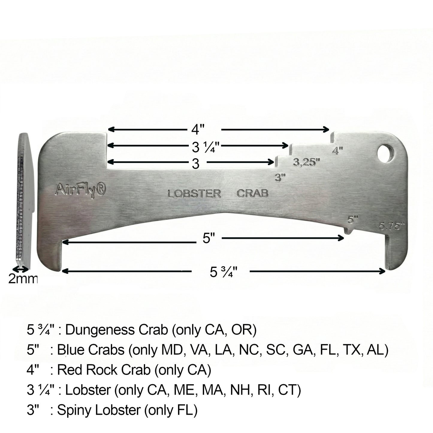 AirFly Aluminum Crab & Lobster Gauge – All-in-One Measuring Tool for Dungeness, Blue, Rock Crab & Lobster (3” to 5-3/4”) – Rust-Resistant Ruler for CA, East Coast, Gulf & Canada – Designed in USA