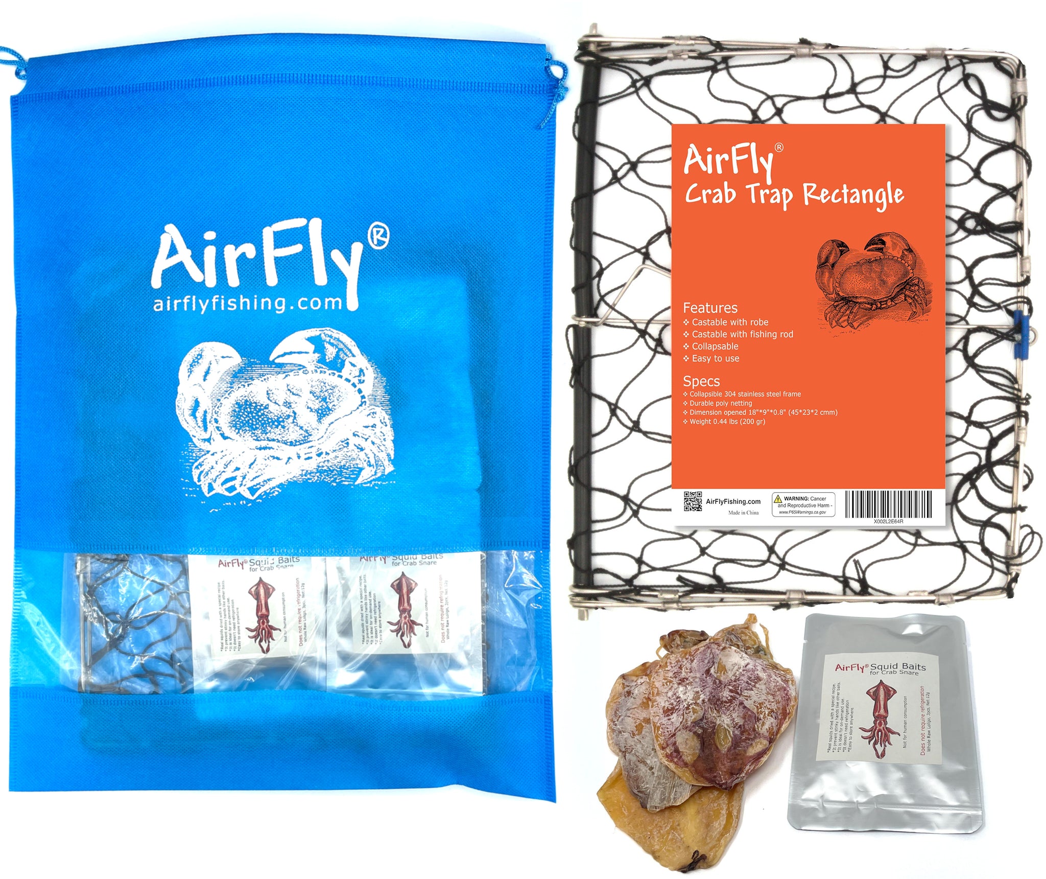 AirFly Crabjaw Hawk Trap Foldable Castable + Squid Bait, 4pcs + Bag