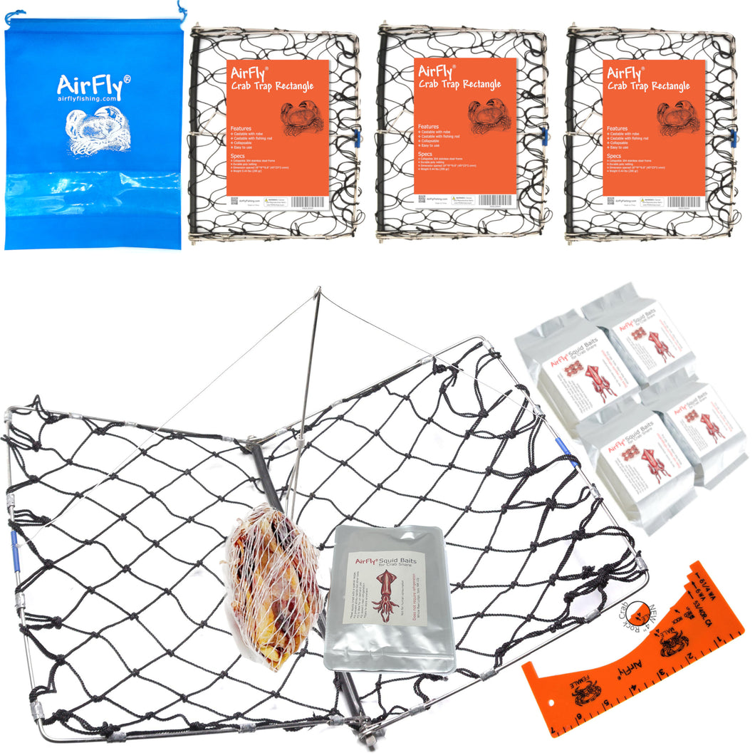 AirFly Crabjaw Hawk Trap Foldable Castable  3pcs + Squid Bait, 4pcs + Bag + Gauge