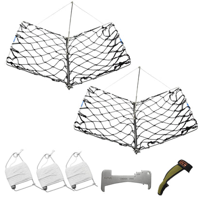 AirFly Castable Folding Crab Trap for Fishing Rod, Dungeness and Blue Crab - 2 Folding Traps, 3 Crab Throw Lines, Crab G