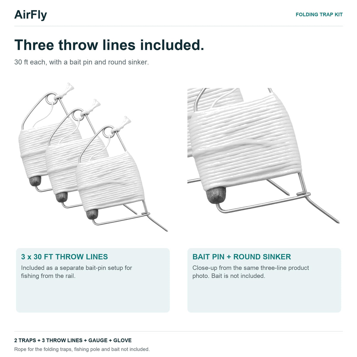AirFly Castable Folding Crab Trap for Fishing Rod, Dungeness and Blue Crab - 2 Folding Traps, 3 Crab Throw Lines, Crab G