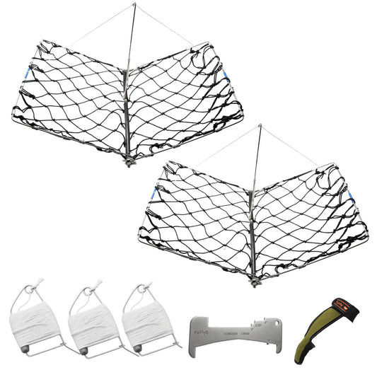 AirFly Castable Folding Crab Trap for Fishing Rod, Dungeness and Blue Crab - 2 Collapsible Traps, 3 Throw Lines, Crab Ga