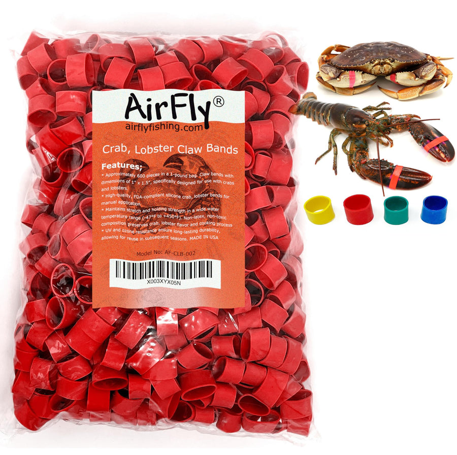 AirFly Silicone Crab and Lobster Claw Bands, 600 Count, Red, Made in USA - About 1 lb of 1 x 0.5 in Bands, FDA-Compliant