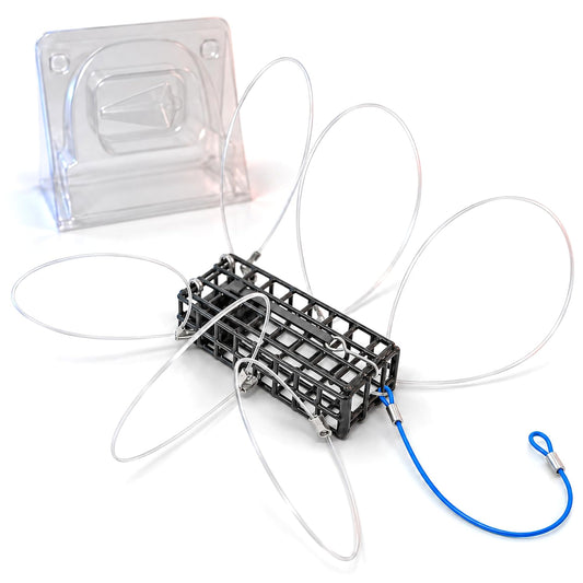 AirFly Pro Crab Snare for Fishing Pole, 6-Loop Castable Dungeness Crab Trap - Clear Stiff Loops, Waterproof Case, Option