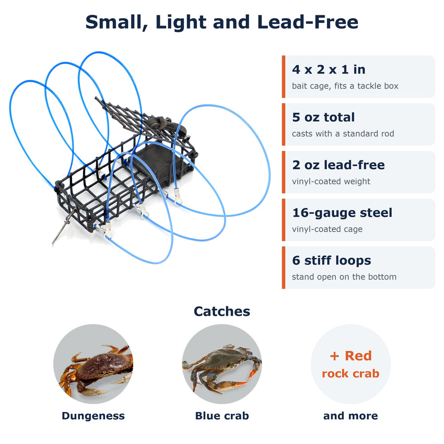 AirFly Heavy Surf Crab Snare 3-Pack - 6-Loop Weighted Castable Crab Traps with Spare Loops, Dungeness & Blue Crab