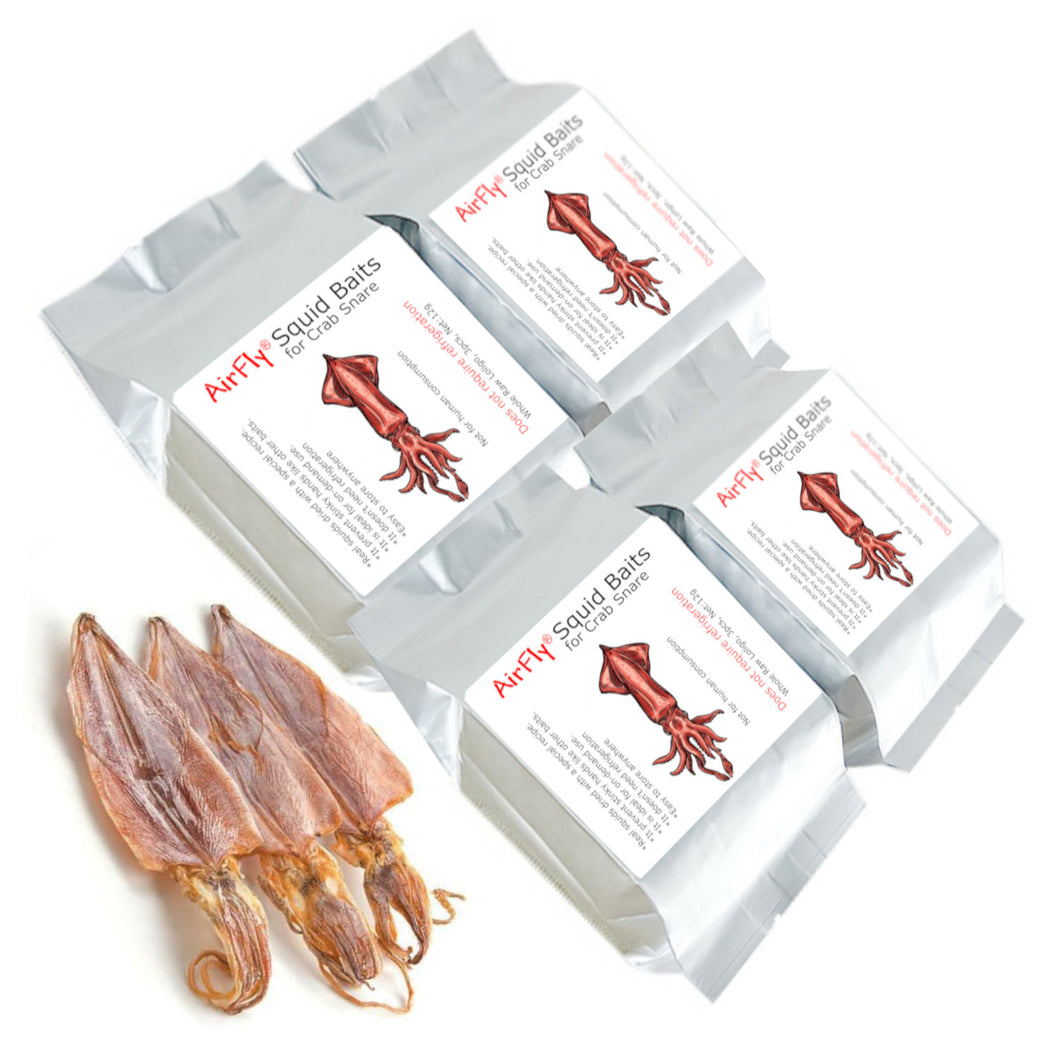 AirFly Dried Squid Baits for Crab Snare, Crab Trap, Real Squid Ready to Use as Crab Bait, No Refrigeration, 4 Packs